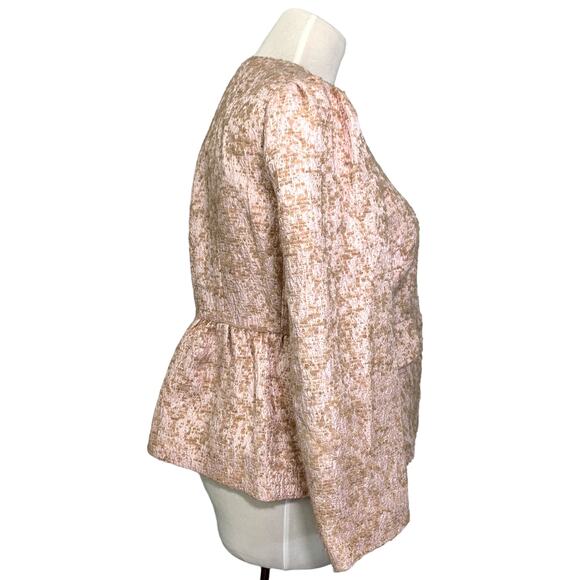 Red Valentino Metallic Textured Boucle Peplum Jacket Shimmer Pink Tan IT 44 US 6 - Picture 3 of 14